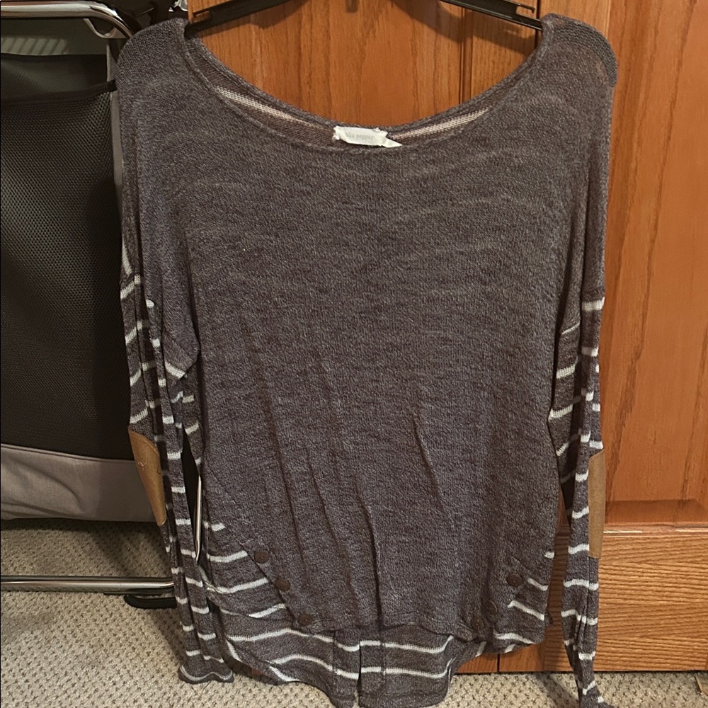 Blu Pepper Gray and Cream Striped Long Sleeve Top